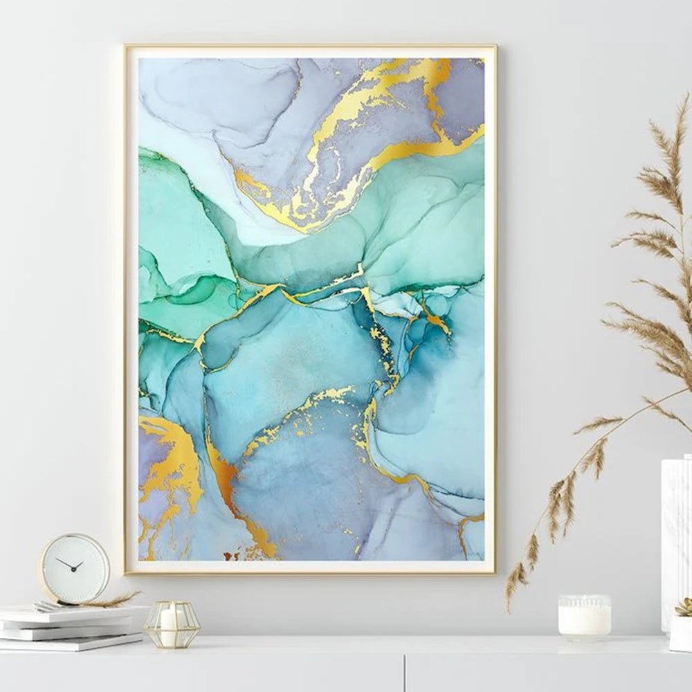 Exclusive Abstract Green Gold Foil Canvas — A style — Size 30x40cm — Back View