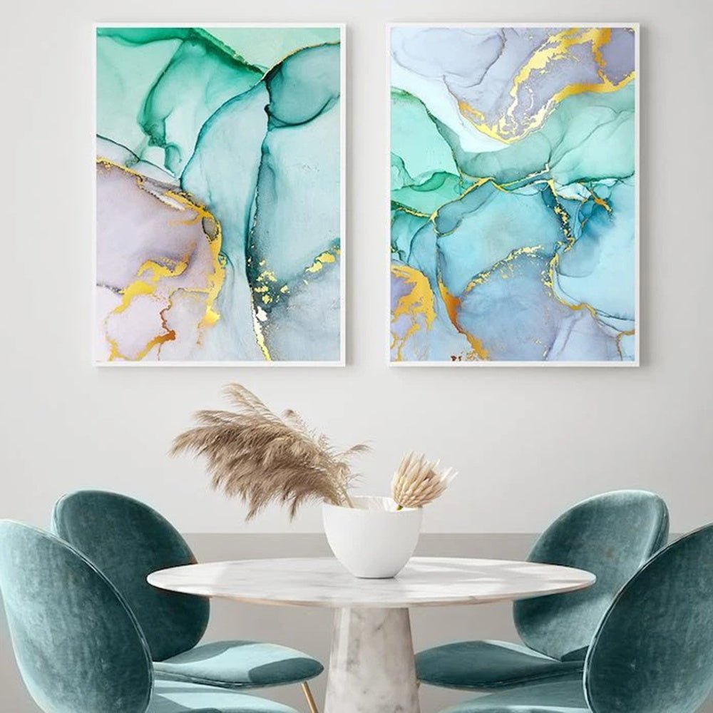 Exclusive Abstract Green Gold Foil Canvas — A style — Size 30x40cm — Lifestyle View
