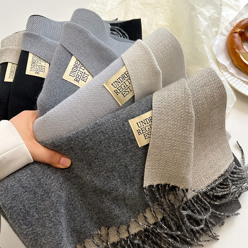 Exclusive Double-sided Artificial Cashmere Scarf — Khaki Beige — Size 68X200cm — Top View
