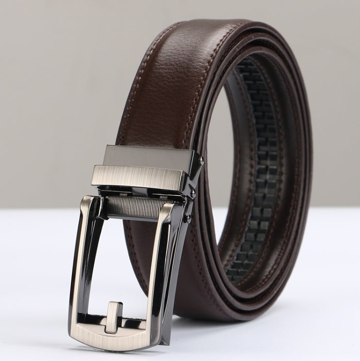 Exclusive Adjustable Holeless Leather Belts — Dark brown — Size 130cm — Lifestyle View