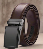 Exclusive Adjustable Holeless Leather Belts — Dark brown — Size 130cm — Front View