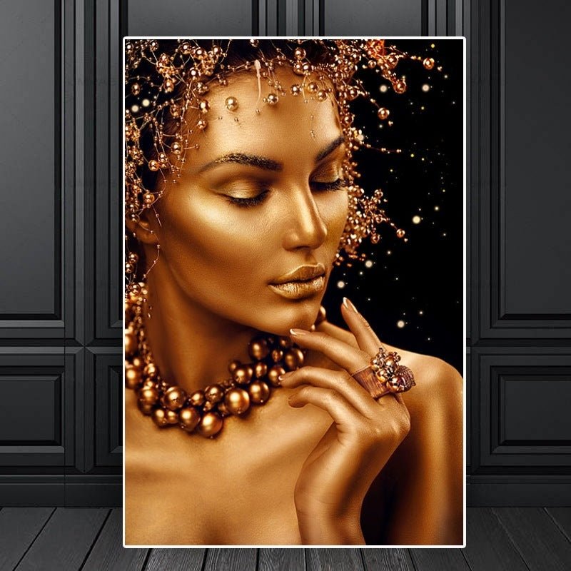 Exclusive African Woman Wall Art — Gold — Size 40x55cm — Back View