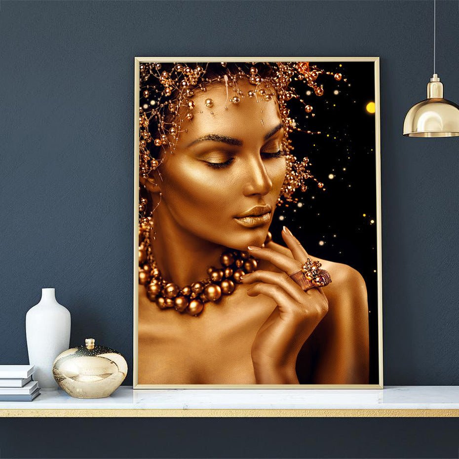 Exclusive African Woman Wall Art — Gold — Size 40x55cm — Lifestyle View