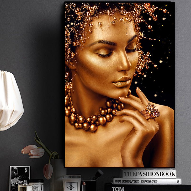 Exclusive African Woman Wall Art — Gold — Size 40x55cm — Side View