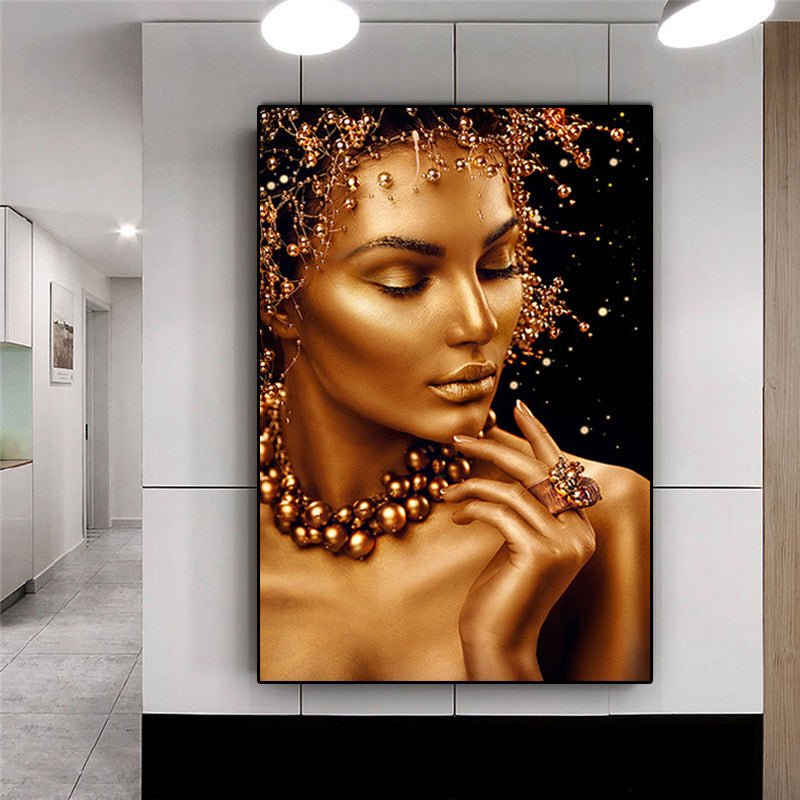 Exclusive African Woman Wall Art — Gold — Size 40x55cm — Top View