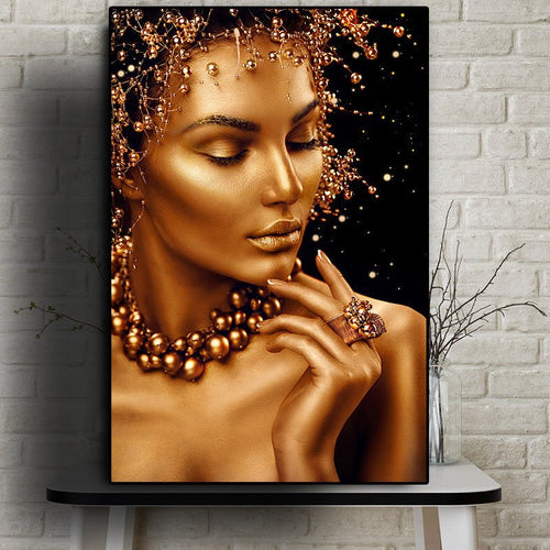 Exclusive African Woman Wall Art — Gold — Size 40x55cm — Front View
