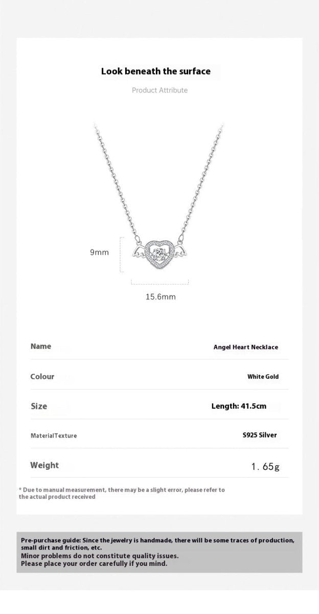 Exclusive Angel Heart Necklace For Women — White Gold Color — Size 925 Silver — Alternate View 8