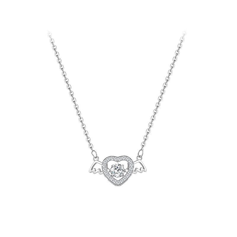 Exclusive Angel Heart Necklace For Women — White Gold Color — Size 925 Silver — Top View