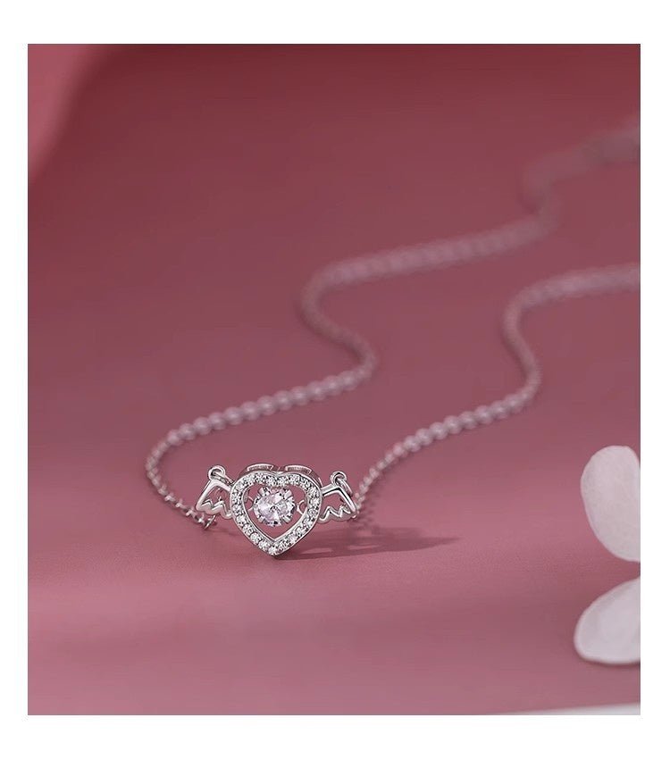 Exclusive Angel Heart Necklace For Women — White Gold Color — Size 925 Silver — Lifestyle View