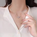 Exclusive Angel Heart Necklace For Women — White Gold Color — Size 925 Silver — Front View