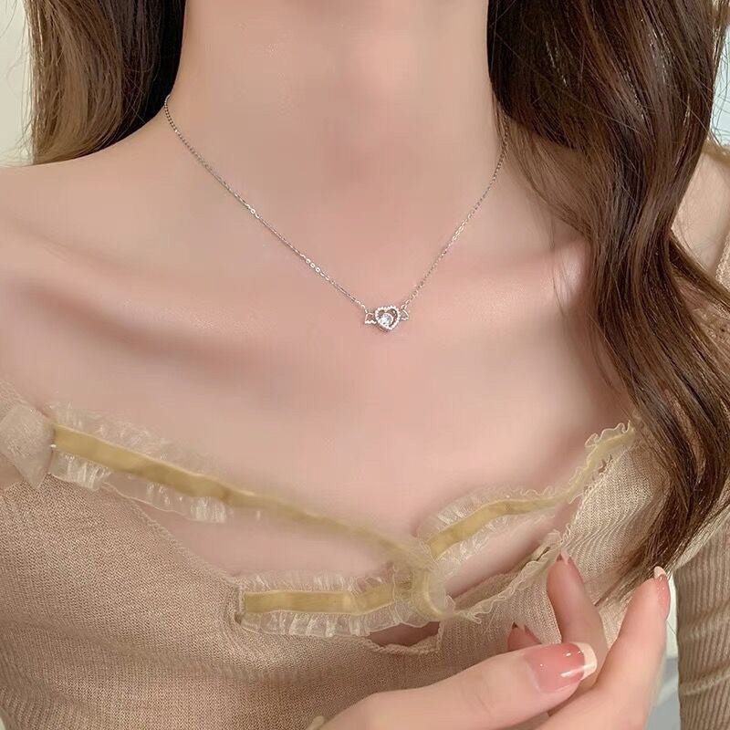 Exclusive Angel Heart Necklace For Women — White Gold Color — Size 925 Silver — Detail View