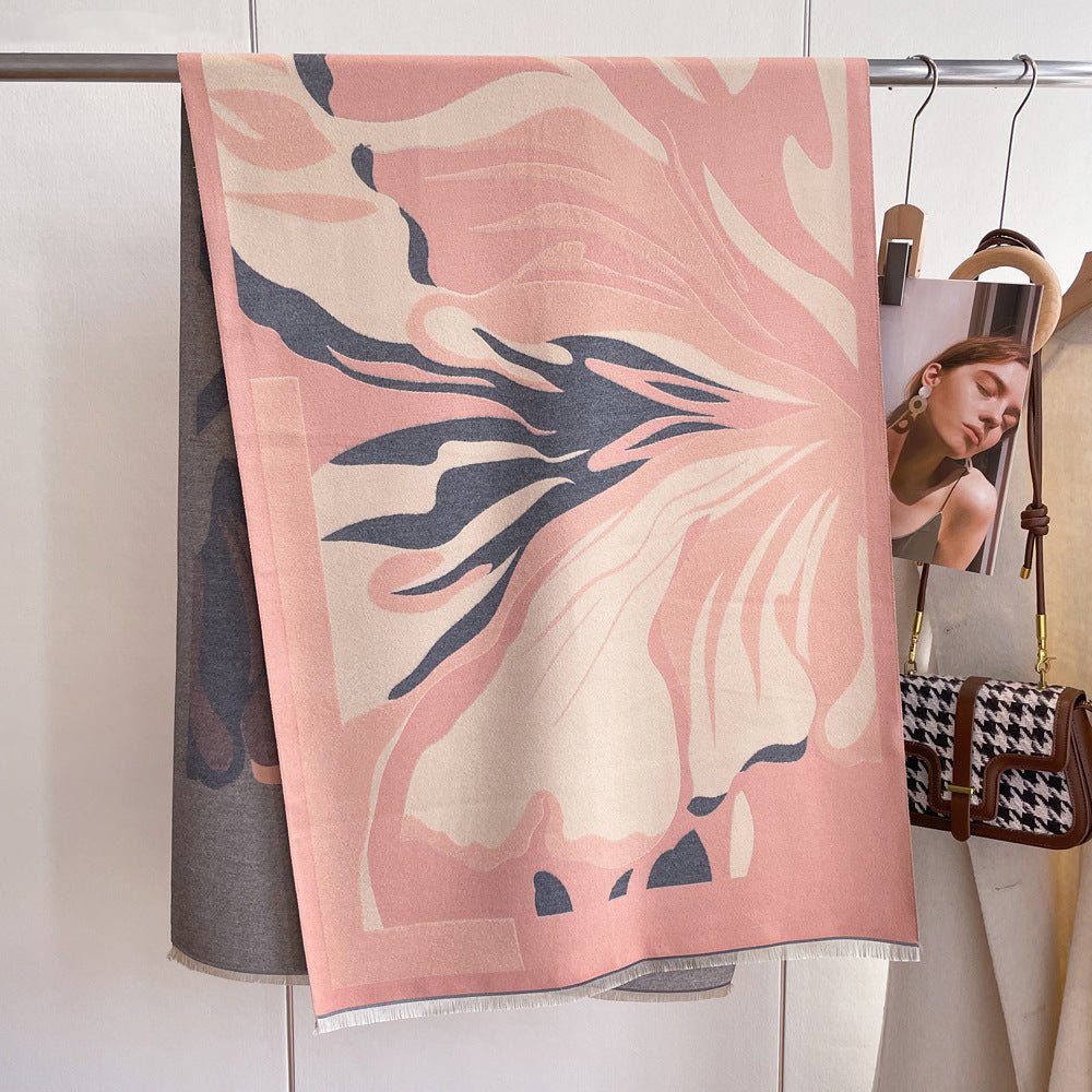 Exclusive Artificial Cashmere Scarf Women's Autumn And Winter — SY38631 Black — Size 65x185cm — Back View