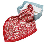 Exclusive Artificial Silk Small Square Towel Style — Red Paper Cut — Size 90x90 — Detail View