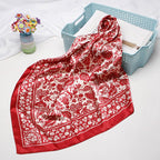 Exclusive Artificial Silk Small Square Towel Style — Red Paper Cut — Size 90x90 — Front View