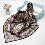 Exclusive Artificial Silk Small Square Towel Style — Red Paper Cut — Size 90x90 — Side View