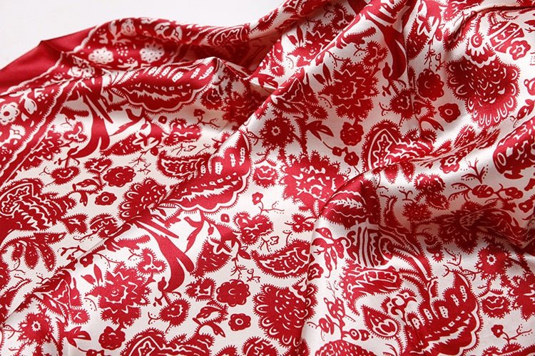 Exclusive Artificial Silk Small Square Towel Style — Red Paper Cut — Size 90x90 — Alternate View 15