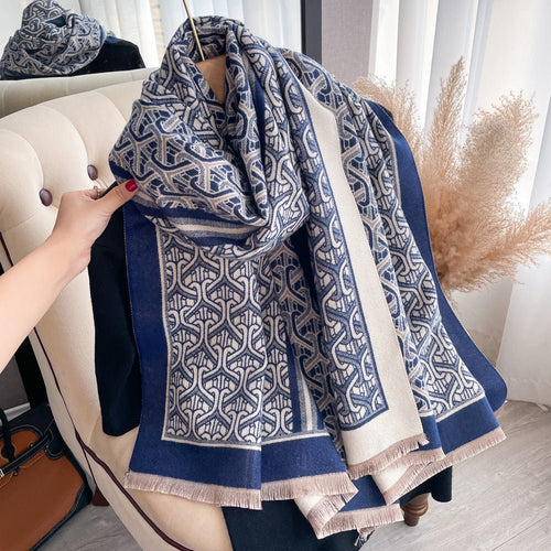 Exclusive Autumn And Winter Artificial Cashmere Scarf — SY28606 Khaki — Size 65x185cm — Side View
