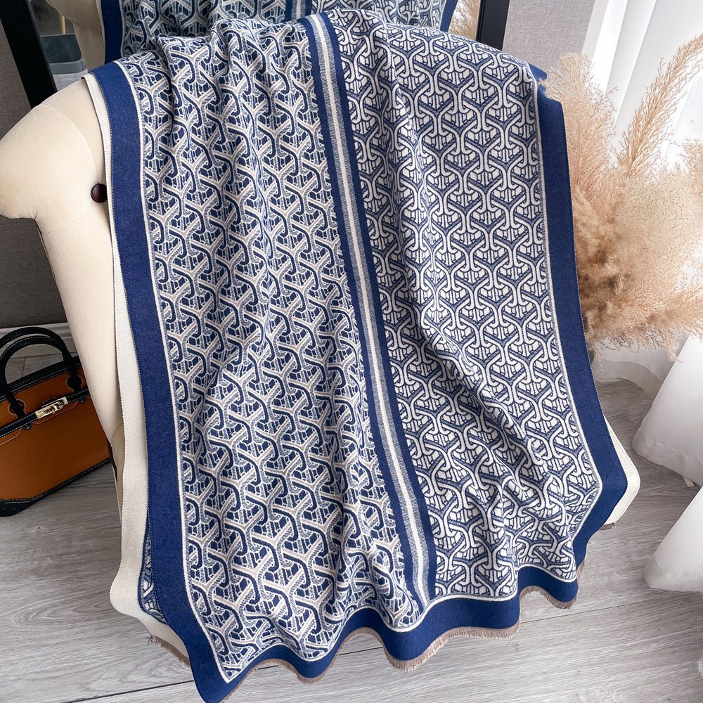 Exclusive Autumn And Winter Artificial Cashmere Scarf — SY28606 Khaki — Size 65x185cm — Detail View