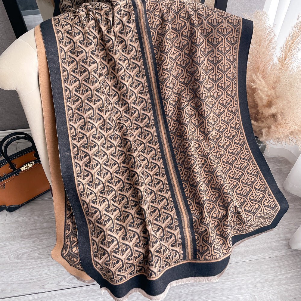 Exclusive Autumn And Winter Artificial Cashmere Scarf — SY28606 Khaki — Size 65x185cm — Lifestyle View