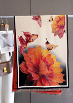 Exclusive Autumn And Winter Duplex Printing Thickened Artificial Cashmere Scarf — Beige Orange — Size 60X180cm — Detail View