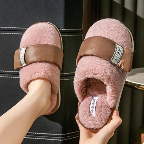 Exclusive Autumn And Winter Indoor Home Slippers — Beige — Size 36or37 — Side View
