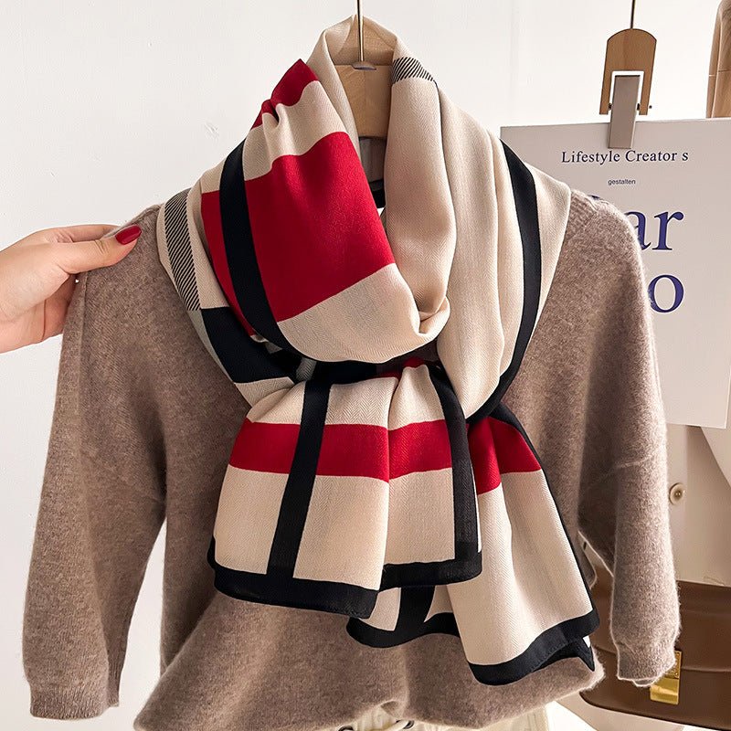 Exclusive Autumn And Winter Scarf — Beige — Size 66x178cm — Back View