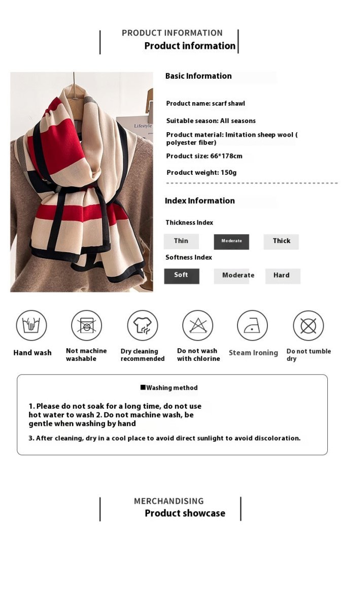 Exclusive Autumn And Winter Scarf — Beige — Size 66x178cm — Alternate View 12