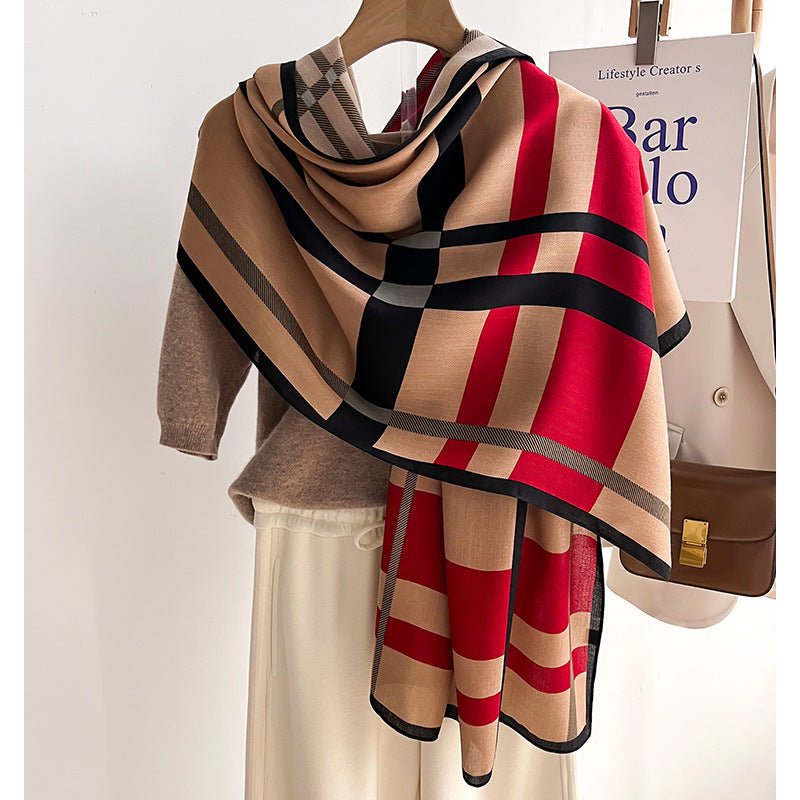 Exclusive Autumn And Winter Scarf — Beige — Size 66x178cm — Side View