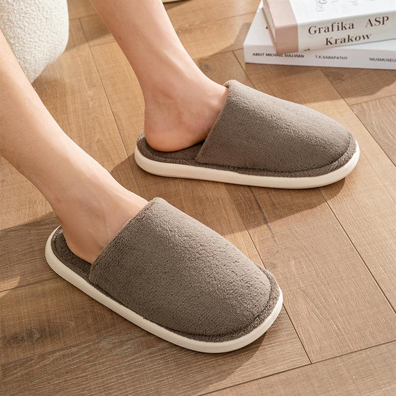Exclusive Autumn And Winter Warm Plush House Shoes — Brown — Size 40or41 — Side View
