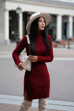 Exclusive Women's Turtleneck Knit Sweater Dress ? Slit Hem Long Pullover ? Grey ? Size S ? Side View