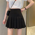 Exclusive Women's High Waist Pleated Mini Skirt ? Slim Fit Plaid Short Skirt ? Black ? Size S ? Front View