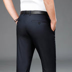 Exclusive Bamboo Fiber Thin Loose Business Formal Wear Trousers — Gray — Size 29 — Back View