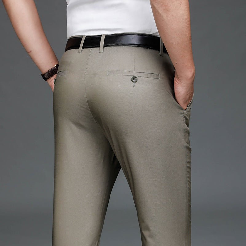 Exclusive Bamboo Fiber Thin Loose Business Formal Wear Trousers — Gray — Size 29 — Side View