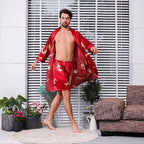 Exclusive Bathrobe Silk Nightgown And Short Pajama — Black nightgown and short pant — Size M — Side View
