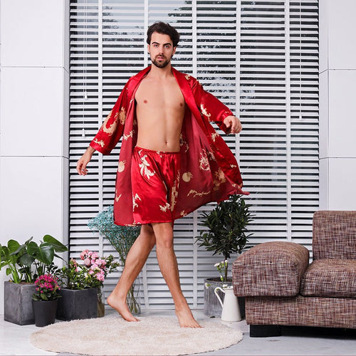 Exclusive Bathrobe Silk Nightgown And Short Pajama — Black nightgown and short pant — Size M — Side View