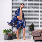 Exclusive Bathrobe Silk Nightgown And Short Pajama — Black nightgown and short pant — Size M — Top View