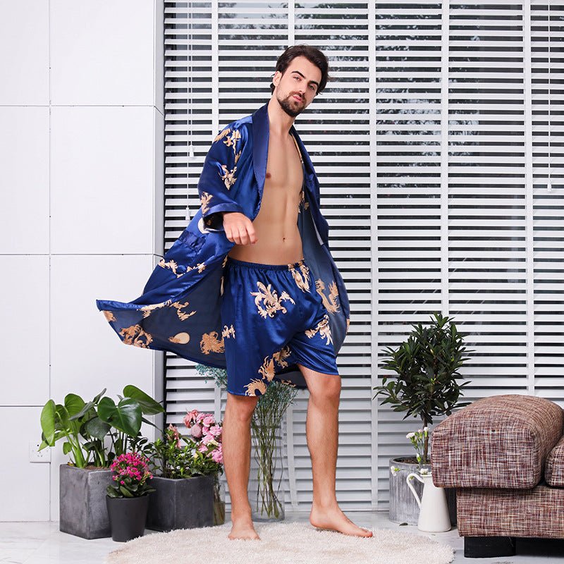 Exclusive Bathrobe Silk Nightgown And Short Pajama — Black nightgown and short pant — Size M — Top View