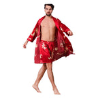 Exclusive Bathrobe Silk Nightgown And Short Pajama — Black nightgown and short pant — Size M — Back View