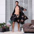 Exclusive Bathrobe Silk Nightgown And Short Pajama — Black nightgown and short pant — Size M — Front View