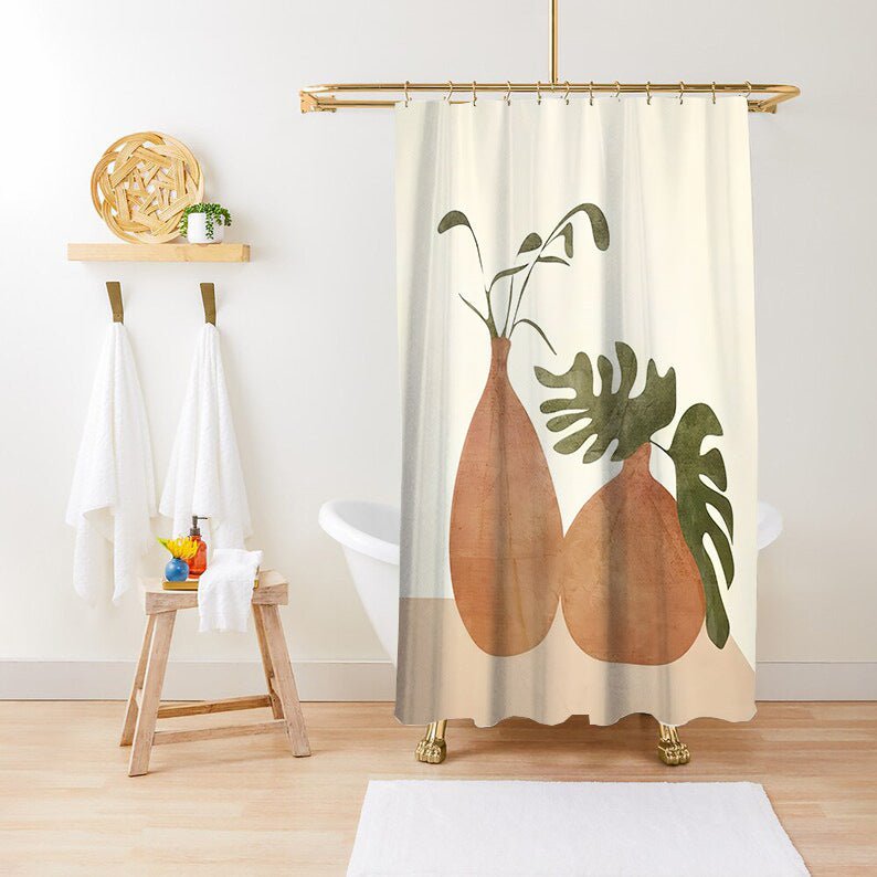 Exclusive Green Plant Print Waterproof Shower Curtain — YLYYO01 — Size 150x180CM — Top View