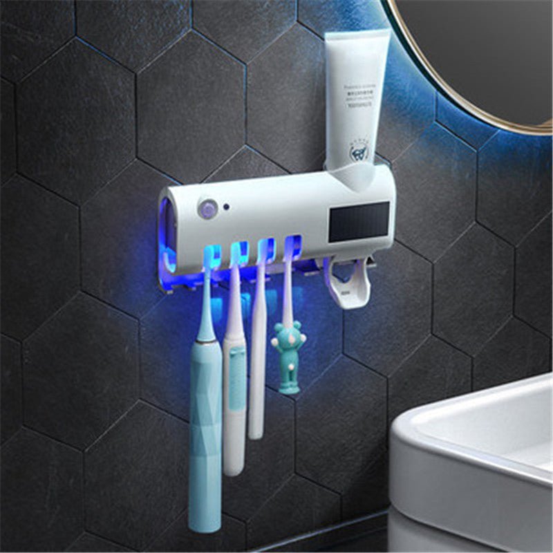 Exclusive Toothbrush Holder with Toothpaste Dispenser | Organized & Hygienic — Black — Detail View