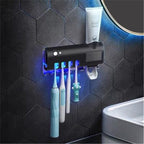 Exclusive Toothbrush Holder with Toothpaste Dispenser | Organized & Hygienic — Black — Front View