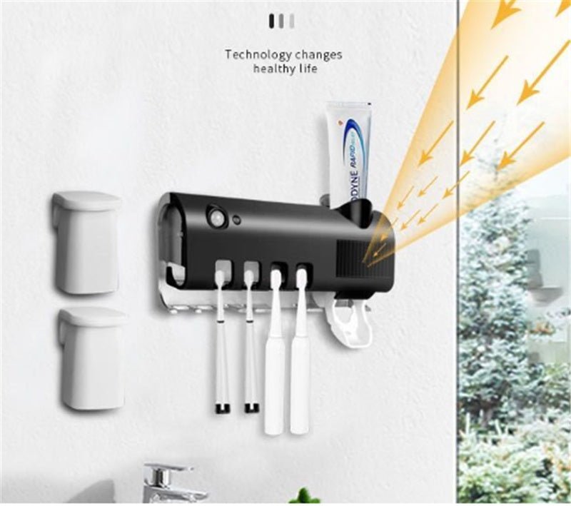 Exclusive Toothbrush Holder with Toothpaste Dispenser | Organized & Hygienic — Black — Top View