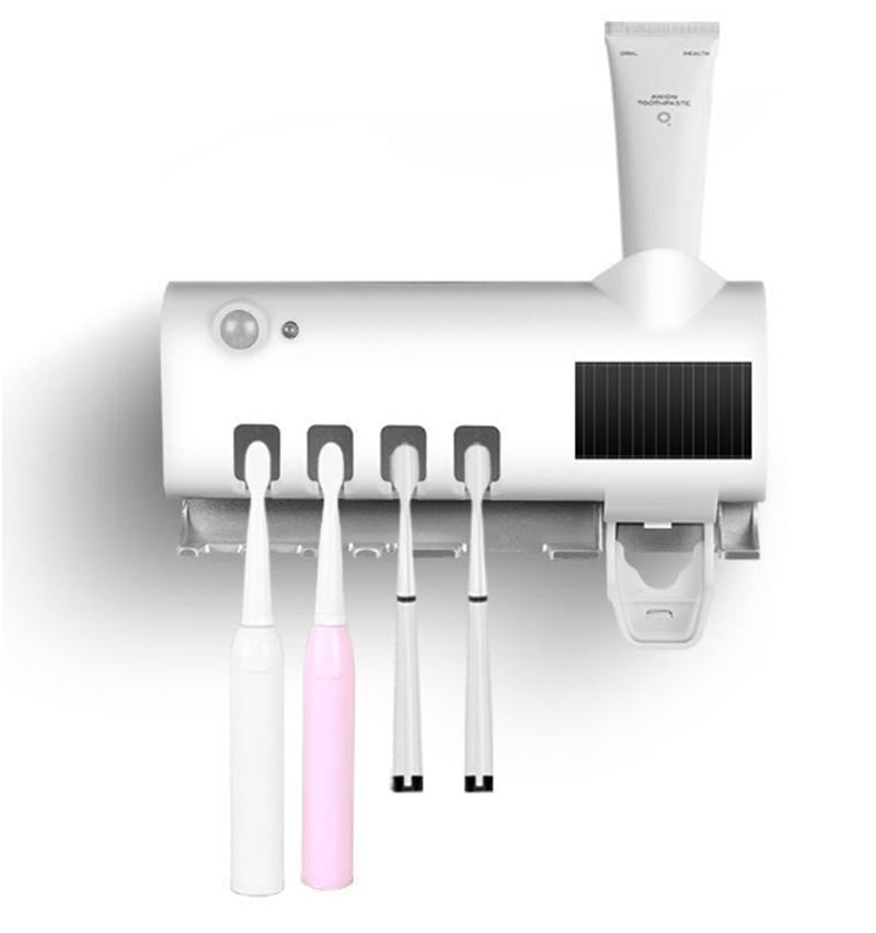 Exclusive Toothbrush Holder with Toothpaste Dispenser | Organized & Hygienic — Black — Side View