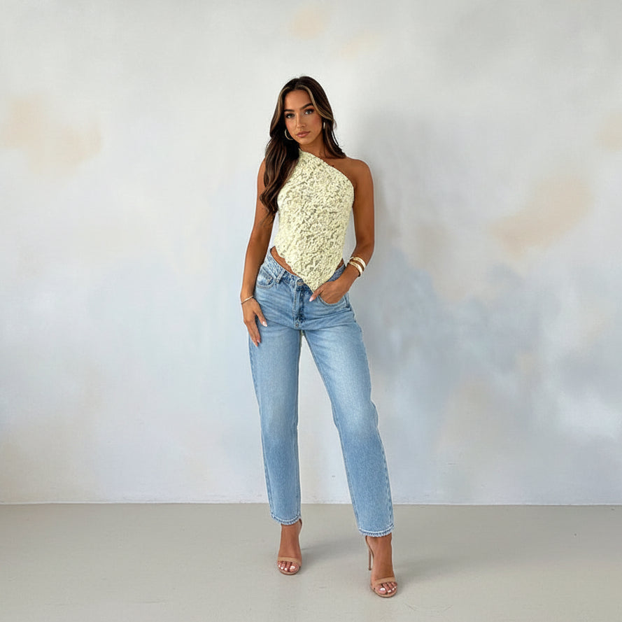Exclusive Women's Lace Backless Asymmetric Neck Vest Top ? Solid Colour Sleeveless Streetwear ? Black ? Size S ? Lifestyle View