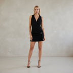 Exclusive Deep V-Neck Sleeveless Beach Dress | Women's Casual Summer Maxi — Black — Size S — Front View