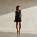Exclusive Deep V-Neck Sleeveless Beach Dress | Women's Casual Summer Maxi — Black — Size S — Back View