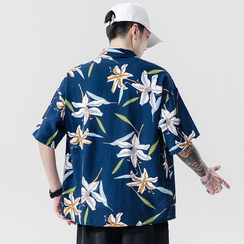 Exclusive Beach couple casual short sleeve — Blue — Size 3XL — Side View