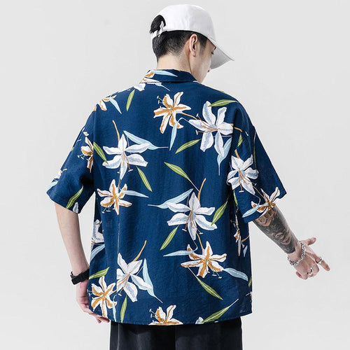 Exclusive Beach couple casual short sleeve — Blue — Size 3XL — Side View