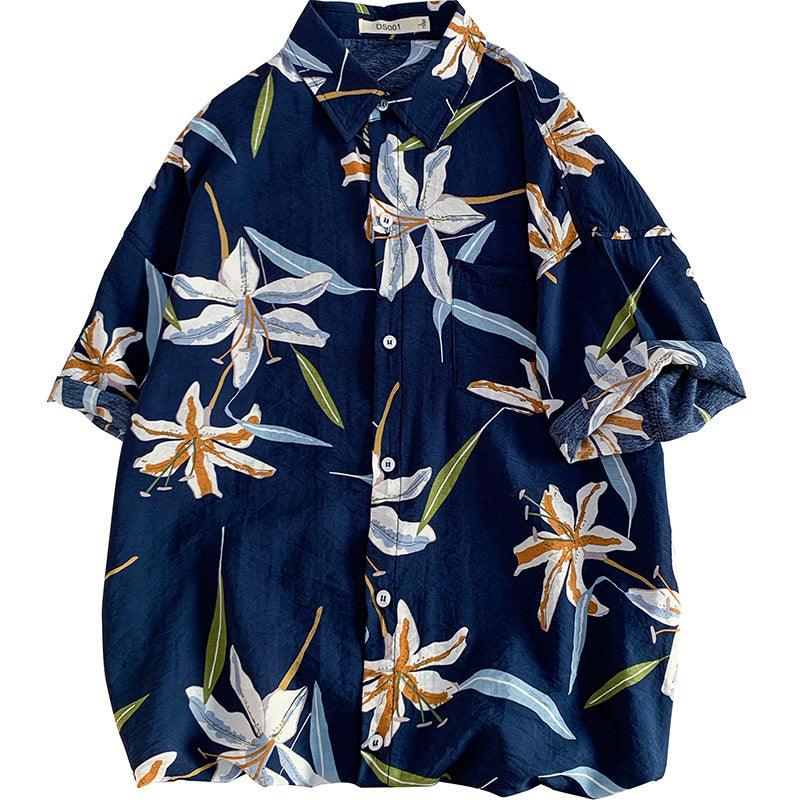 Exclusive Beach couple casual short sleeve — Blue — Size 3XL — Lifestyle View